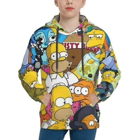 Simpsons Youth Hoodies 3D Print Pullover Hooded Sweatshirt Unisex Casual Sweater Tops Blouse Long Sleeve Kids Hoodie X-Large