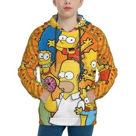 Simpsons Youth Hoodies 3D Print Pullover Hooded Sweatshirt Unisex Casual Sweater Tops Blouse Long Sleeve Kids Hoodie X-Large