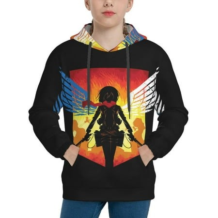Attack on Titan Youth Hoodies 3D Print Pullover Hooded Sweatshirt Unisex Casual Sweater Tops Blouse Long Sleeve Kids Hoodie X-Large