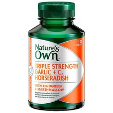 Nature's Own Triple Strength Garlic + C, Horseradish With Fenugreek And Marshmallow 60 Tablets