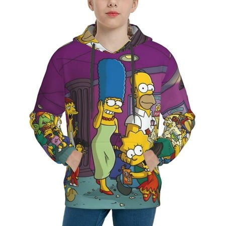 Simpsons Youth Hoodies 3D Print Pullover Hooded Sweatshirt Unisex Casual Sweater Tops Blouse Long Sleeve Kids Hoodie X-Large