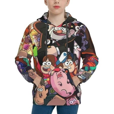 Gravity Falls Youth Hoodies 3D Print Pullover Hooded Sweatshirt Unisex Casual Sweater Tops Blouse Long Sleeve Kids Hoodie X-Large