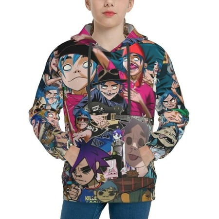 Gorillaz Youth Hoodies 3D Print Pullover Hooded Sweatshirt Unisex Casual Sweater Tops Blouse Long Sleeve Kids Hoodie X-Large