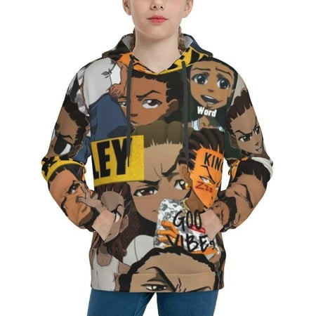 The Boondocks Youth Hoodies 3D Print Pullover Hooded Sweatshirt Unisex Casual Sweater Tops Blouse Long Sleeve Kids Hoodie X-Large