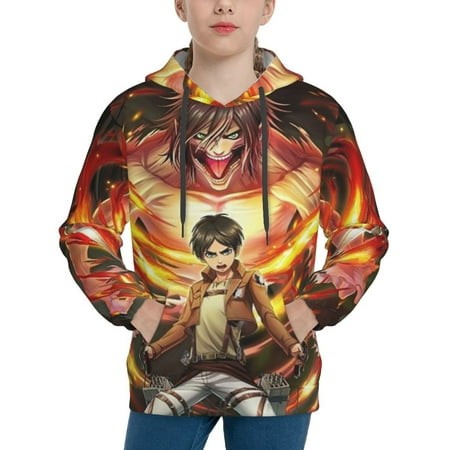 Attack on Titan Youth Hoodies 3D Print Pullover Hooded Sweatshirt Unisex Casual Sweater Tops Blouse Long Sleeve Kids Hoodie X-Large