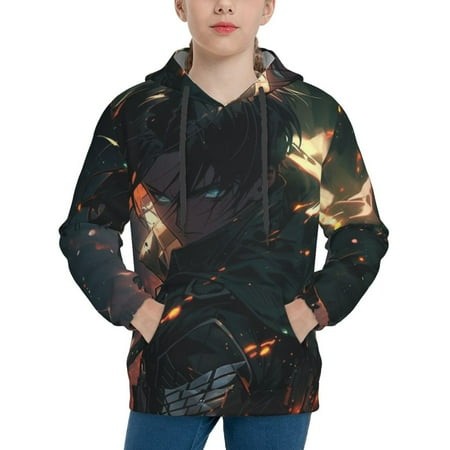 Attack on Titan Youth Hoodies 3D Print Pullover Hooded Sweatshirt Unisex Casual Sweater Tops Blouse Long Sleeve Kids Hoodie X-Large