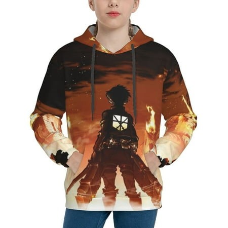 Attack on Titan Youth Hoodies 3D Print Pullover Hooded Sweatshirt Unisex Casual Sweater Tops Blouse Long Sleeve Kids Hoodie X-Large
