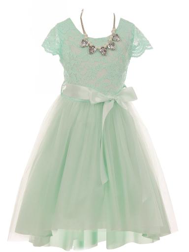 Just Kids Girls Mint Necklace Lace Hi-Low Junior Bridesmaid Dress