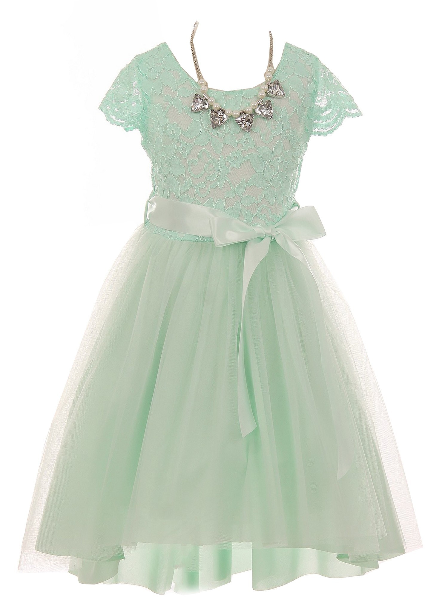 Just Kids Girls Mint Necklace Lace Hi-Low Junior Bridesmaid Dress