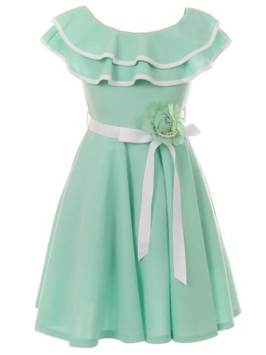 Just Kids Big Girls Mint Floral Adorned Satin Belt Junior Bridesmaid Dress 12