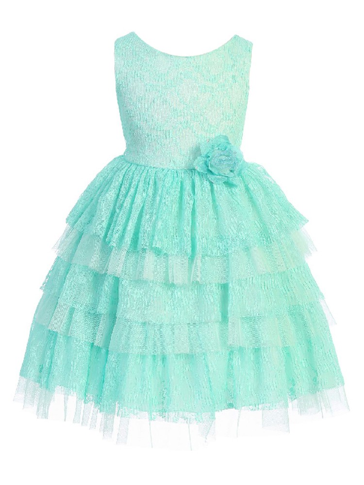 Kids Dream Girls Mint Lace Tulle Triple Layer Junior Bridesmaid Dress