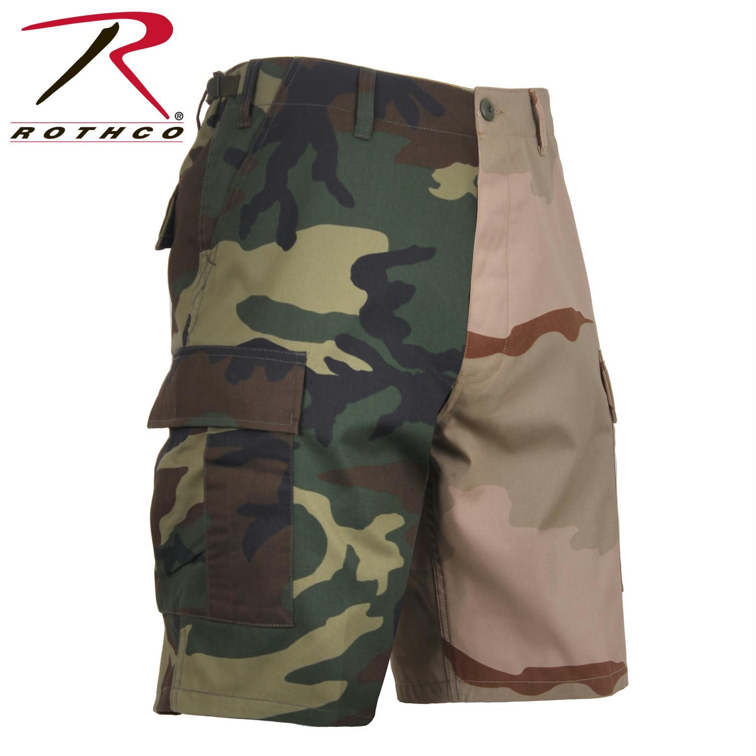 Two Tone Camo Cargo Shorts Military Fatigues Army Tactical BDU 6-Pocket - Woodland/Desert Camo / Medium