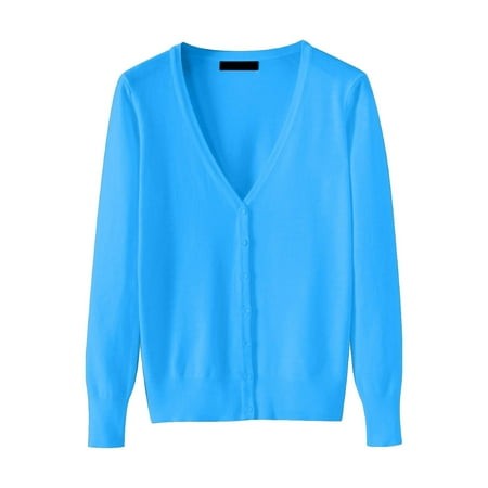 Luowei Winter Thermal Christmas Cardigan  Blue Long Sleeve Christmas Cardigan  Women S Lightweight V Neck Cardigan Sweater (Available in Plus Size)  4