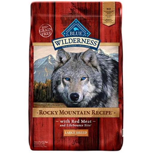 Blue Buffalo Wilderness Rocky Mountain Recipe High Protein Grain Free, Natural Adult Large Breed Dry Dog Food, Red Meat 22-Lb