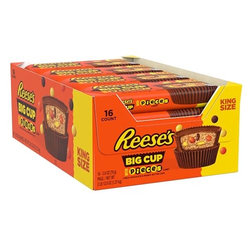 REESE'S Big Cup with Pieces Milk Chocolate King Size Peanut Butter Cups, Candy Packs, 2.8 Oz (16 Count) thumbnail