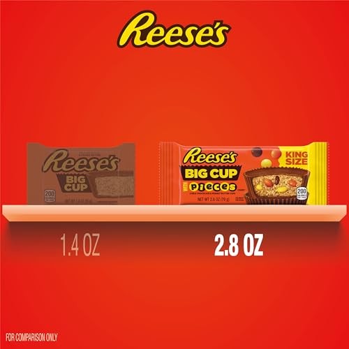 REESE'S Big Cup with Pieces Milk Chocolate King Size Peanut Butter Cups, Candy Packs, 2.8 Oz (16 Count) thumbnail