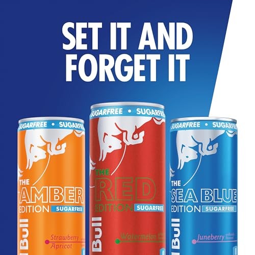 Red Bull Energy Drink Sugar Free Variety Pack, Red, Amber, and Sea Blue, with 80mg Caffeine, Taurine & B Vitamins, 8.4 Fl. Oz., 2 X 12 Pack, 24 Cans C thumbnail