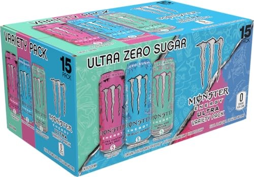 Monster Energy Ultra Variety Pack, Blue Hawaiian, Ultra Vice Guava, Ultra Fantasy Ruby Red, Sugar Free Energy Drink, 16 Ounce (Pack of 15) thumbnail
