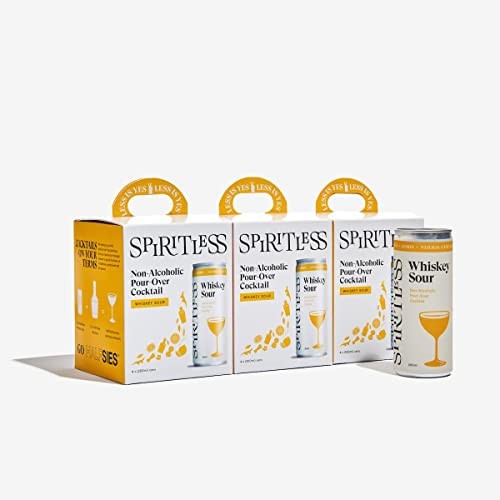 SPIRITLESS Whiskey Sour, Non-Alcoholic Pour-Over Cans, Ready to Drink Mocktail or Cocktail Mixer, Vegan, 35 Calories, 8.45 Fl Oz Cans (12 Pack)