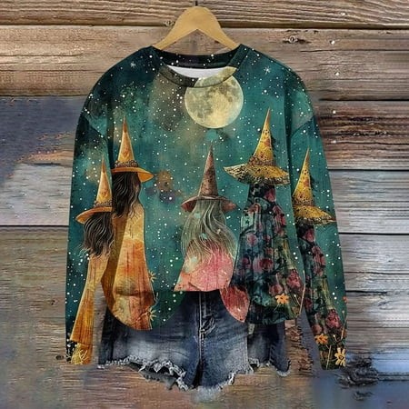 NTRiLkUR Sweatshirts for Women Halloween Spooky Ghost Graphic Pullover Tops 2024 Funny Holiday Blouse Loose Casual Shirt