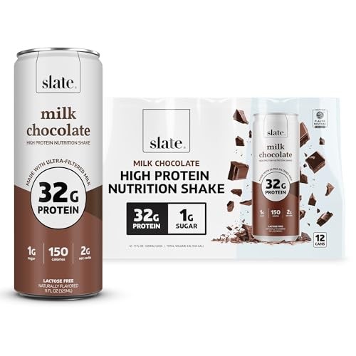 Slate Milk - High Protein Nutrition Shake - Milk Chocolate - 32g Protein, 1g Sugar, 150 Calories, 2g Net Carbs - Lactose Free - No Added Sugar - Break