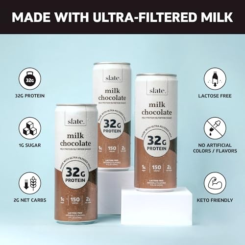 Slate Milk - High Protein Nutrition Shake - Milk Chocolate - 32g Protein, 1g Sugar, 150 Calories, 2g Net Carbs - Lactose Free - No Added Sugar - Break thumbnail