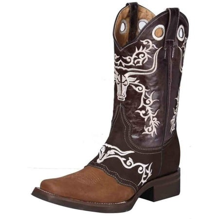 Men S Genuine Leather Embroidered Saddle Western Cowboy Boots  El General  Choco 34311