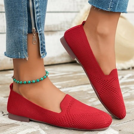 2024 Spring and Summer New Large Size Square Toe Flat Bottom Mesh Breathable Single Shoes Women S Slip-on Casual Shoes 5509