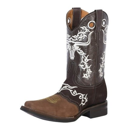 Men S Genuine Leather Embroidered Western Rodeo Cowboy Boots  El General  Choco 34311