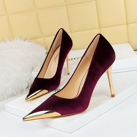 HHH 9318-1 Wind Banquet Affordable Luxury Fashion High Heels Stiletto Heel Metal Pointed Toe Suede Women S Thin Shoes