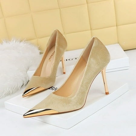 HHH 9318-1 Wind Banquet Affordable Luxury Fashion High Heels Stiletto Heel Metal Pointed Toe Suede Women S Thin Shoes