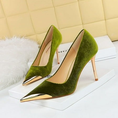 HHH 9318-1 Wind Banquet Affordable Luxury Fashion High Heels Stiletto Heel Metal Pointed Toe Suede Women S Thin Shoes