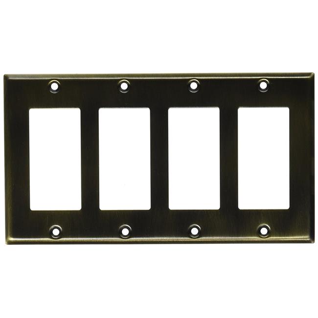 Baldwin 4742 Beveled Edge Solid Brass Quad Rocker GFCI Switchplate Satin Brass and Black Wall Controls Wall Plates Rocker / GFI