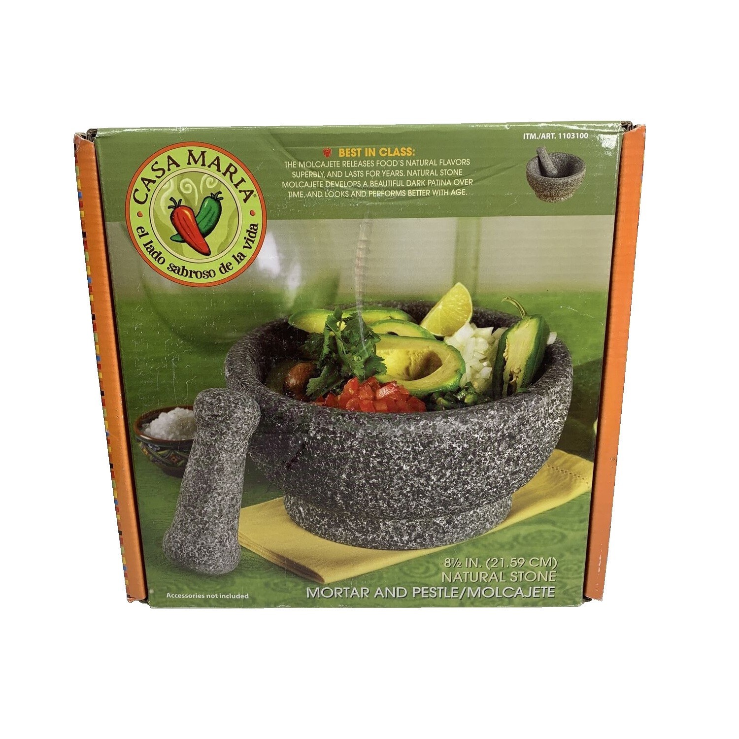 Casa Maria Granite Mortar and Pestle Set – 8.5-Inch Double-Sided Stone Grinder – Natural Heavy-Duty Granite for Spices  Herbs  Guacamole  Pesto  MISSING ACCESSORIES