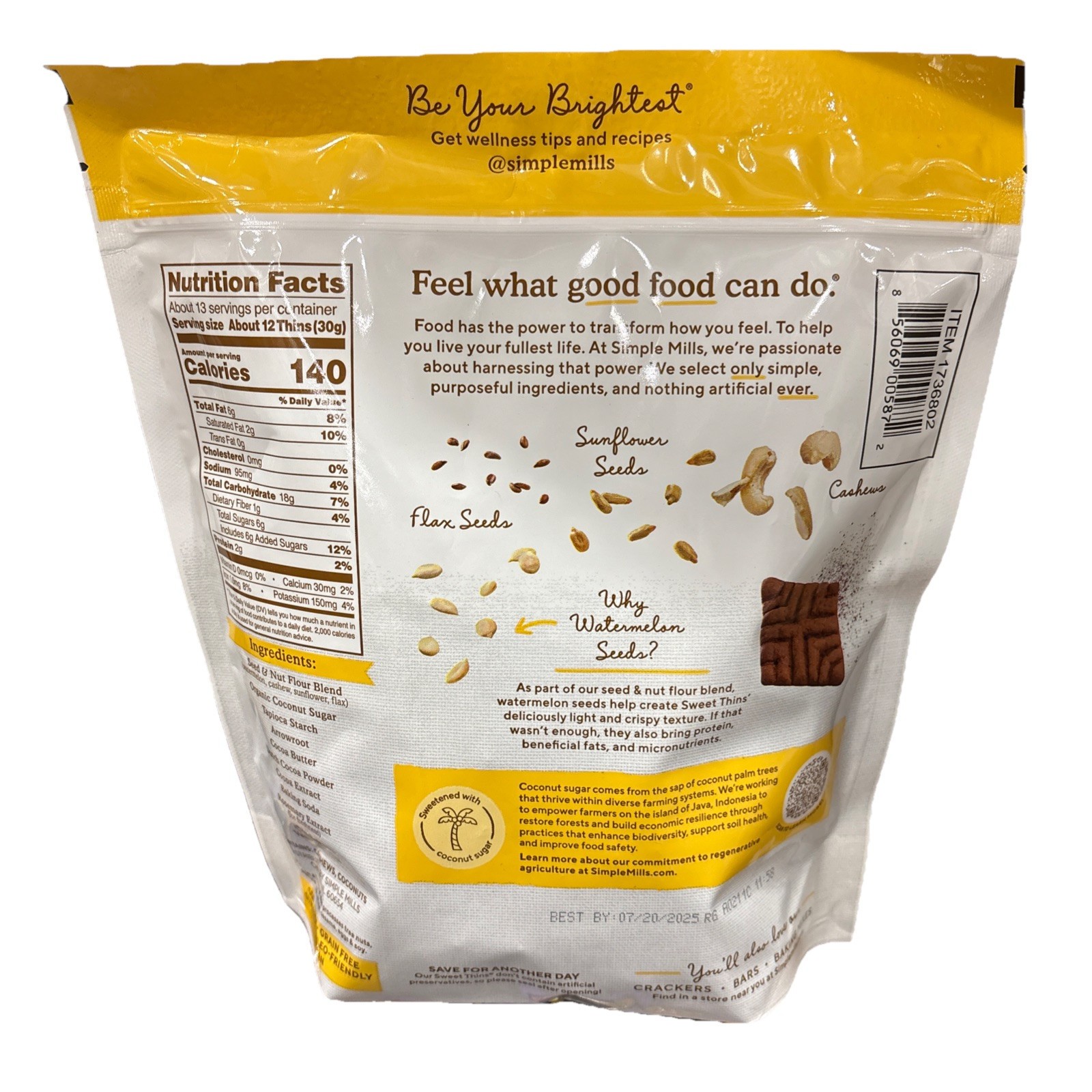 Simple Mills Chocolate Brownie Sweet Thins, 14 Ounce thumbnail