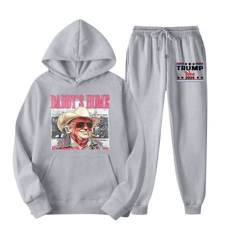 Trump 2723 Trump Merchandise Universal Jogging Suit  Hooded Sports Tracksuit Unisex Two-Piece Running Suit Long Sleeve Pullover Hoodie Sweatshirt + Sw