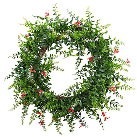 18 in. Artificial Floral and Fern Double Ring Wreath with Twig Base