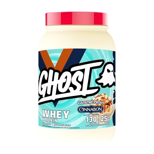 GHOST Whey Protein Powder, Cinnabon Caramel Pecan - 2LB Tub, 25G of Protein - Cinnamon Roll Flavored Isolate, Concentrate & Hydrolyzed Whey Protein Bl