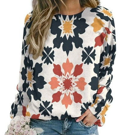 ZHANGS Punch Moroccan Medallion 2292 Casual Sweatshirt for Women  Fashion Crewneck Pullover  Fall Womens Tops Long Sleeve