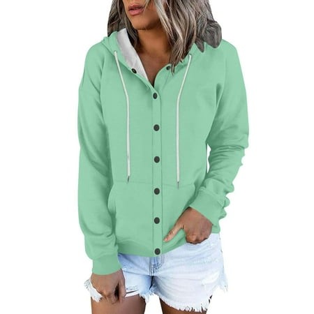 Mohiass Women S 2024 Button Hoodies Long Sleeve Sweatshirts Casual Loose Solid Drawstring Jacket Teen Fall Coat for Womenss Fall Hoodies for Women Min