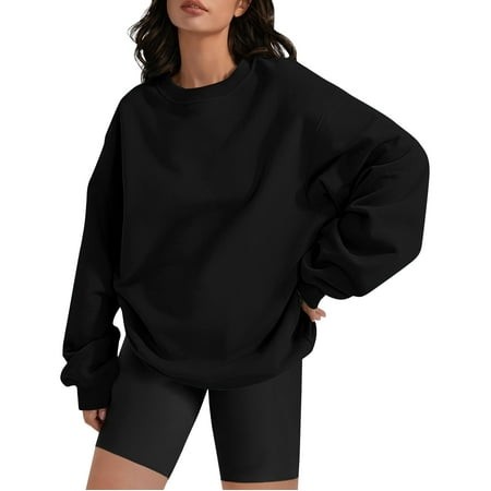 Mohiass Oversized Sweatshirt for Women Crew Neck Fleece Sweatshirt Casual Long Sleeve Pullover Tops Trendy Clothes Black 3XL
