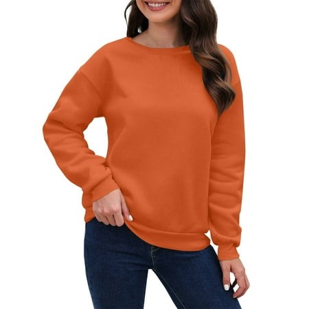 Mohiass Womens Long Sleeve Tops Crewneck Sweatshirt Casual Loose Fit Pullover Sweatshirts Saffron M