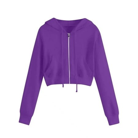 Mohiass Zip up Hoodies for Women Cropped Long Sleeve Sweatshirts Jackets Trendy Y2k Crop Tops Teen Girls Clothes 2024 Dark Purple S
