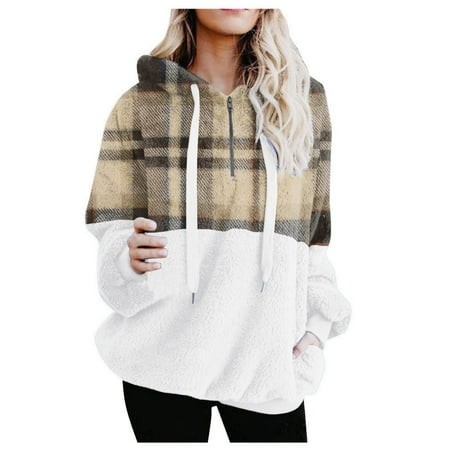 Mohiass Sherpa Pullover Sweaters for Women Fleece Sweatshirts Winter Warm Tunic Tops Pullover Coffee L
