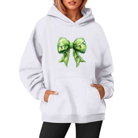 Wxiwmx Christmas Sweatshirts for Women Trendy Christmas Tree Christmas Sweatshirts Causal O-Neck Long Sleeve Tops with Pocket White 3XL