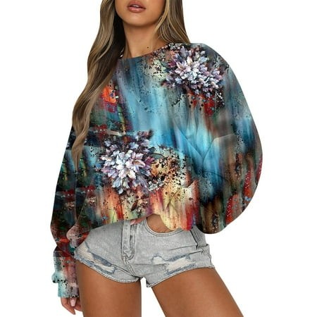 Wxiwmx Fall Sweatshirts for Women Womens Fashion Oversized Sweatshirts Long Sleeve Fleece Crewneck Y2K Pullover Hoodies Multicolor 2XL