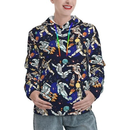 Yiaed Astronauts in Sport Print Womens Casual Hoodies Crew Neck Long Sleeve Sweatshirts with Pocket Pullover Tops Women S Hooded Sweatshirt-X-Large