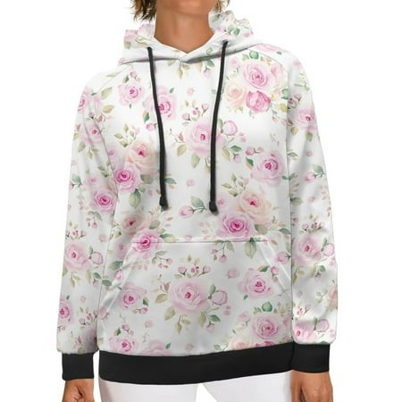 SCRAWLGOD Floral Rose Hoodies for Women Pullover Plus Size XL Tops for Women Long Sleeve Hoodie Oversized Women Travel Breathable Sweatshirt Women Tre