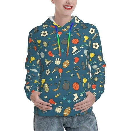 Kdxio Sports Ball Print Womens Oversized Hoodies Sweatshirts Hooded Pullover Tops Sweaters Casual-X-Large