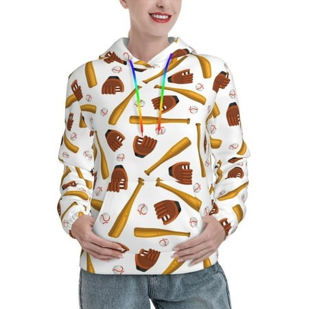 Kdxio Baseball Sport Print Womens Oversized Hoodies Sweatshirts Hooded Pullover Tops Sweaters Casual-X-Large